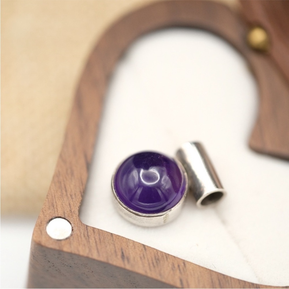 Vintage Amethyst Cabochon Pendant in 925 Sterling Silver - February Birthstone - Picture 14 of 16
